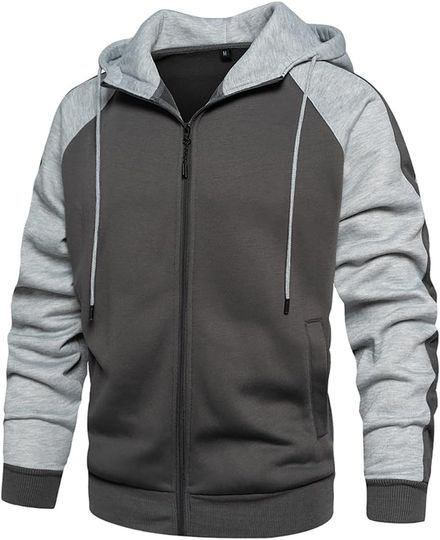 Men's Hoodie Loose Fit Color Blocking Full Zip Up Hooded Sweatshirt