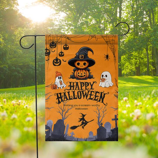 Happy Halloween Garden Flag, Spooky Yard Decor for Fall, Outdoor Halloween Decoration