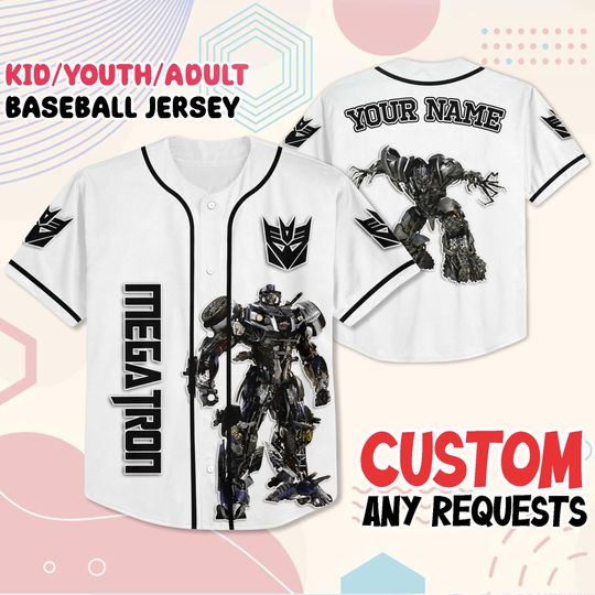 Custom Optimus Prime And Megatron Baseball Jersey, Transformers Shirt for Kids & Adults, Personalized Name, Theme Park Outfit, Gift Idea