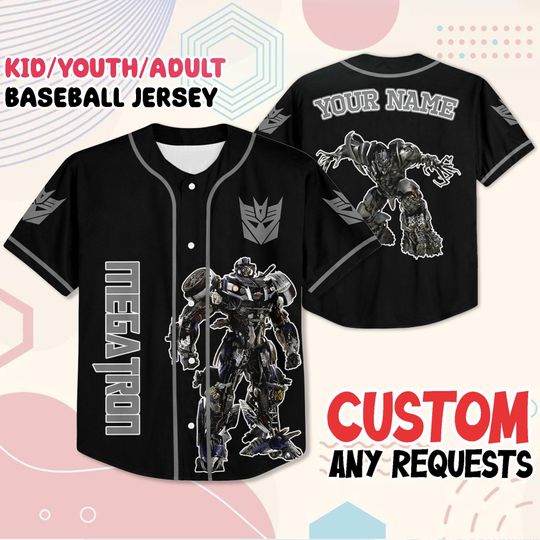 Custom Megatron Baseball Jersey, Transformers Birthday Shirt for Kids And Adults, Personalized Name And Age, Villain Party Outfit Gift