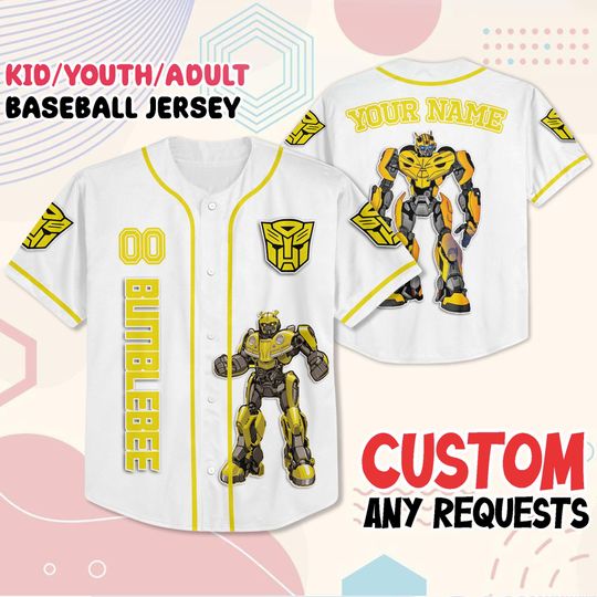Custom Bumblebee Baseball Jersey Kid Youth Adult | Transformer Shirt for Classroom Halloween Party | Fun School Costume | 2025 Outfit Idea