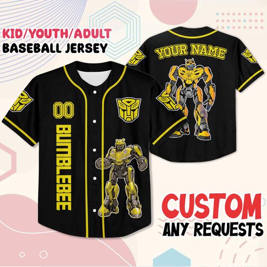 Custom Bumblebee Baseball Jersey Kid Youth Adult | Transformer Halloween Shirt | Family Matching Costume | Trick or Treat Outfit 2025