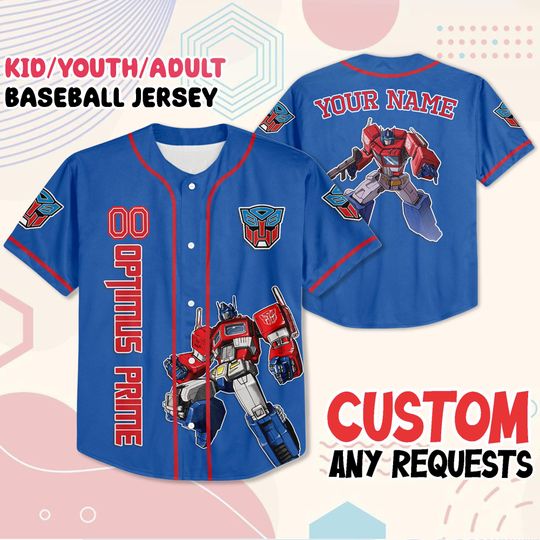 Custom Optimus Prime Baseball Jersey Kid Youth Adult| Custom Transformer Shirt| Matching Outfit for Disney World 2025| Family Vacation Gift