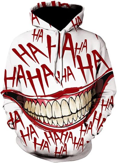 Novelty Pullover Hoodie Unisex Fashion Smiley 3D Pattern Casual Drawstring Sweatshirts