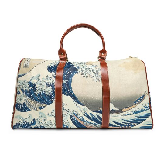 The Great Wave Waterproof Travel Bag with Brown Trim