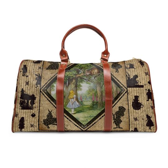 Vintage Alice in Wonderland Waterproof Travel Bag. Overnight Travel Bag.