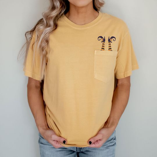 Happy Halloween Fall Witches Feet Embroidered Pocket T-Shirt Unisex