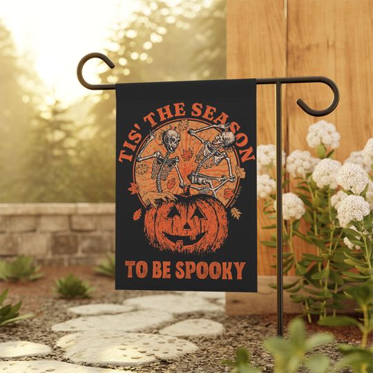 Spooky Season Halloween Garden Flag | Dancing Skeletons Yard Flag | Halloween Patio Decor