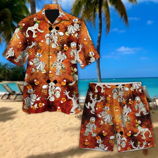 Disney Halloween Mickey And Friends Mummy Costume Hawaiian Shirt, Minnie Mouse Goofy Daisy Donald Pluto Hawaii Shirt, Trick Or Trick Shirt