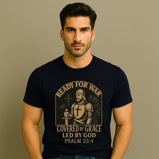 Christian Knight T-Shirt – Armor of God Tee with Psalm 23:4, Spiritual Warfare Gift