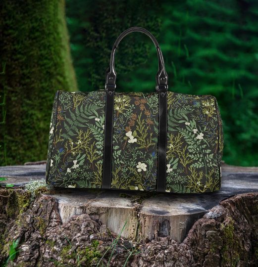 Cottagecore Green witch Black Travel Bag, Gym Bag Gifts for Her, Weekend Travel Bag