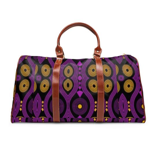 Afro print Ankara Purple Waterproof Travel Bag, Camping, Vacation, Gift for Traveler