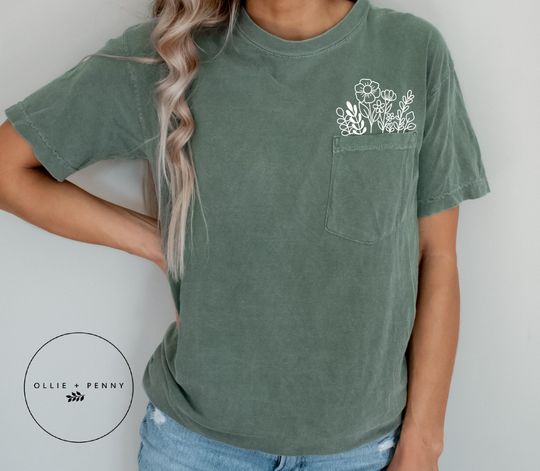 Wildflowers Pocket T-Shirt by Comfort Colors, Floral Botanical Nature Lover Graphic Tee