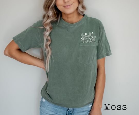 Comfort Colors Wildflowers Pocket T-Shirt, Floral Botanical Nature Lover Shirt