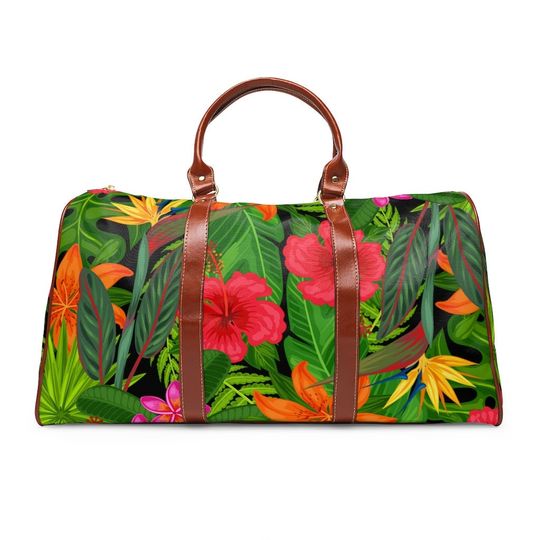 Tropical Waterproof Travel Bag - PU Leather Travel Bag - Tropical Travel Bag - Waterproof Travel Bag - Overnight Travel Bag - Vacation Bag