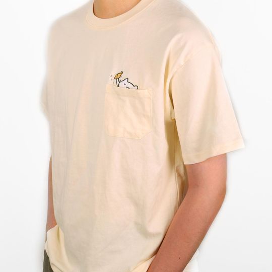 Embroidered Cat Fish Pocket T-Shirt, Cute Cat Hiding in Pocket, Cat Lover Gift