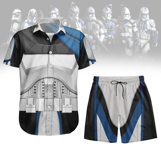 Clone Trooper Costume Button Shirt/Shorts, Star Wars Hawaiian Shirt, Star Wars The Clone Wars Cosplay Vacation Outfit, Halloween Gift
