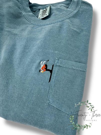 Embroidered Downhill Skier Pocket T-Shirt, Comfort Color Long Sleeve, Apres Ski,Extended Sizes