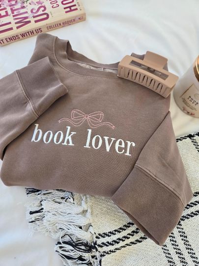 Book Lover Embroidered Sweatshirt with Bow Detail - Mom Gift