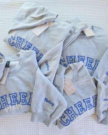 Cheer Mom Embroidered Sweatshirt, Crewneck with Bow, Cheer Gift for Her