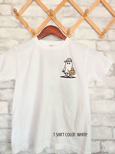 Ghost with Hat Embroidered Unisex Youth T-Shirt for Kids