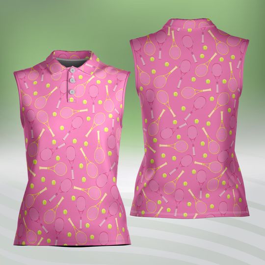 Retro Tennis Polo Shirt, Tennis Racket Sleeveless Polo For Lover, Tennis Player Gift