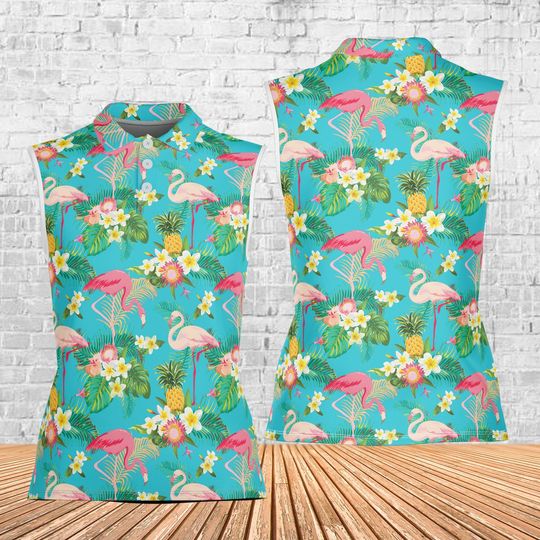 Flamingo Golf Polo Shirt, Funny Summer Lover Polo Sleeveless, Tropical Summer Golfer Polo