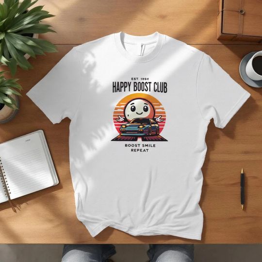 Happy Boost Club T-Shirt  JDM Car Tuning Shirt with Turbocharger Emoji