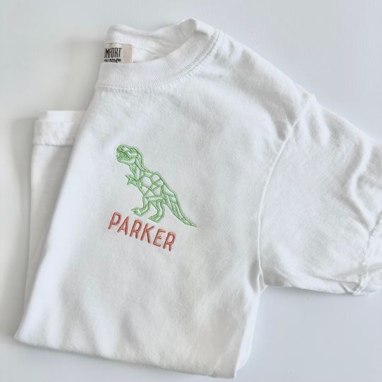 Comfort Colors Custom Embroidered Dinosaur Name T-Shirt for Kids and Toddlers