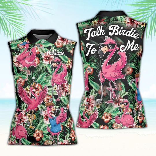 Talk Birdie To Me Golf Polo Shirt, Tropical Flamingo Golf Polo, Custom Name Summer Polo