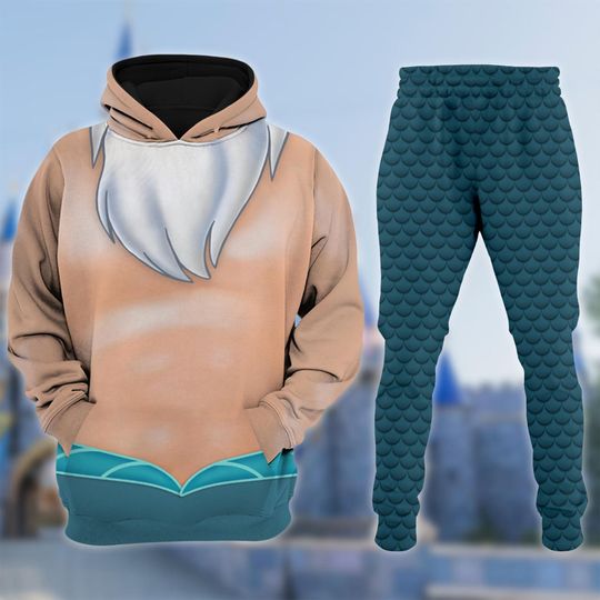 King Triton Costume Cosplay 3D T-Shirt, The Little Mermaid Dad Costume Hoodie, King Triton Men Tee, Ocean Dad Halloween Sweatshirt