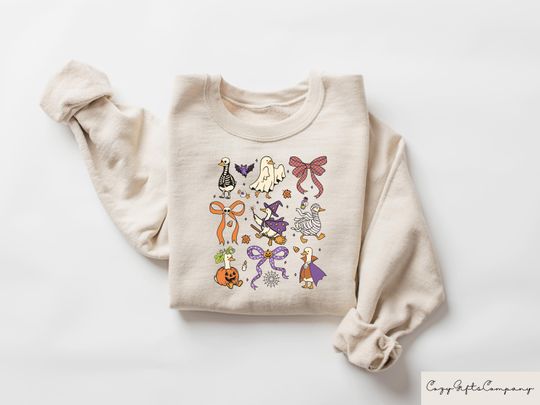 Halloween Funny Goose Sweatshirt, Comfort Halloween Tee, Halloween Coquette Tshirt, Silly Goose Fall Shirt, Preppy Spooky Crewneck For Women