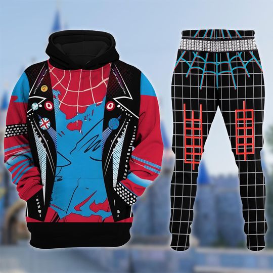Spider Punk 3D Costume Sweatshirt, The Punk Rock Spider Cosplay Costume Hoodie, Halloween Costume Hoodie, Super Hero Character Clothing