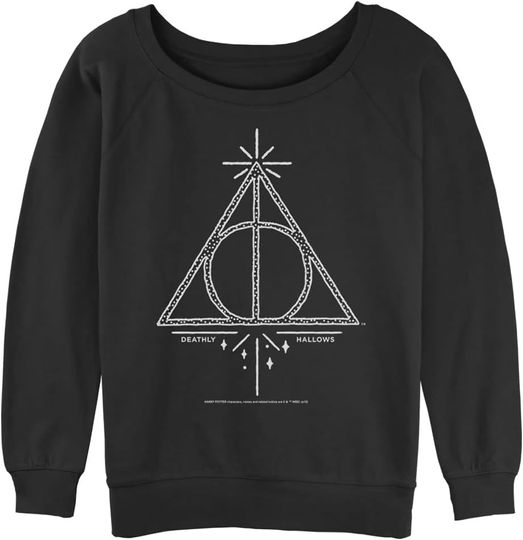 Harry Potter Women's Deathly Hallows Line Symbol Junior's Raglan Pullover with Coverstitch