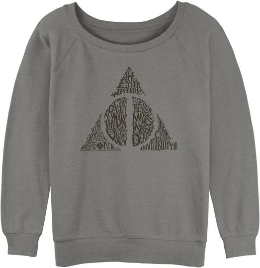 Harry Potter Women's Deathly Hallows Junior's Raglan Pullover with Coverstitch