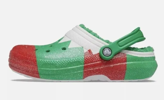 Lined Holiday Glitter Elf Fuzzy Clogs Slippers