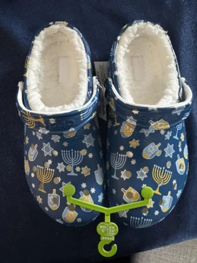 Hanukkah Menorah Fuzzy Lined Blue Clogs Shoes