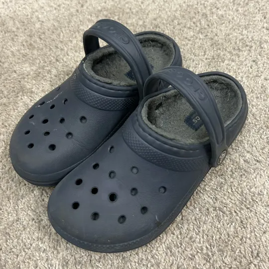 Fuzzy Lined Clogs Navy Blue Junior Slip on Comfort Shoes