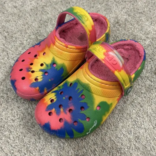 Classic Tie Dye Clogs Kid's  Rainbow Comfort Shoes Fuzzy Lined