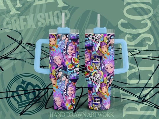 Free Shipping | Rumi Huntrix | Large Capacity 40oz Tumbler | Handmade Finished Product | Hand-drawn Artwork