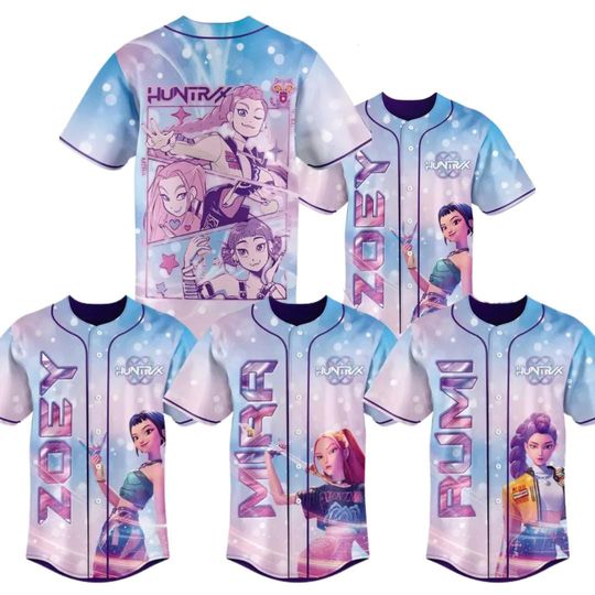Kpop Demon Hunter Mira, Rumi, Zoey Baseball Jersey, Kpop Demon Hunter Baseball Jersey, Baseball Jersey for Adult Youth Kid, Baseball Jersey