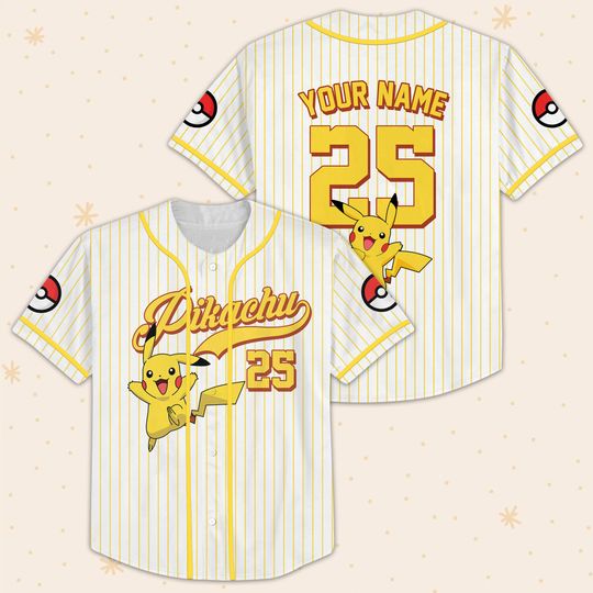 Custom Pika Number Baseball Jersey, Jersey Gift For Kids, Personalized Poke Lover, Y2K Crewneck, Family Trip Shirt, Birthday Gift PSH1606.C