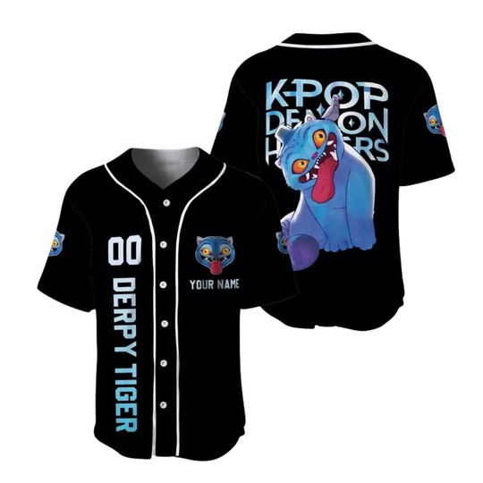 Personalized Kpop Demon Hunter Baseball Jersey, Derpy Tiger & Bird Baseball Jersey, Baseball Jersey for Adult Youth Kid,  Kpop Demon Hunter