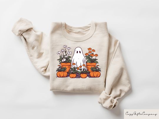 Womens Ghost Plant Sweatshirt, Plant Lover Halloween Shirt, Plant Mom Fall Sweatshirt, Cute Ghost Halloween Gift