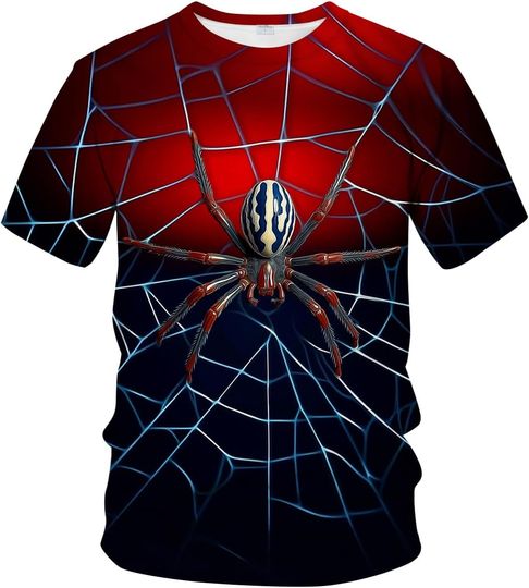 Novelty Short Sleeve Crewneck Shirt Funny Spider Graphic T-Shirt