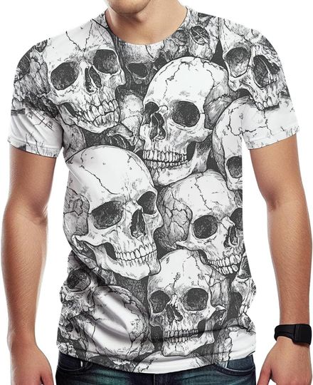 Men's Skull T-Shirts Novelty Graphic Skeleton Tshirt Summer Casual Print Short Sleeve Tops