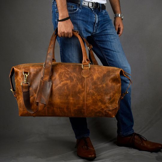 Men's Leather Weekender Bag - Valentine's Day Gift for Husband