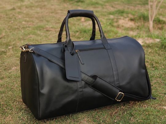 Full Grain Leather Duffel Bag - Weekend Gift for Husband