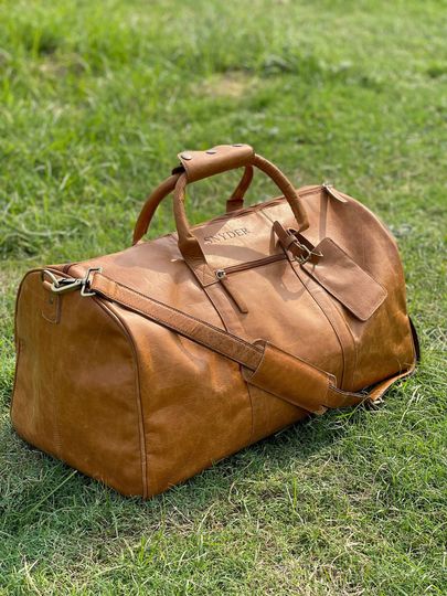 Personalized Handmade Full Grain Leather Duffel - Weekender & Groomsmen Gift
