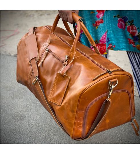 Leather Duffel Bags with Shoe Compartment - Groomsmen & Wedding Gift